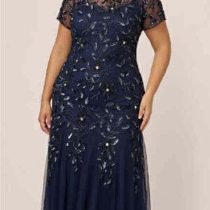 Adrianna Papell Navy Blue Embroidered Maxi Dress